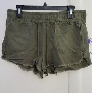 express linen blend drawstring shorts olive green womens size small